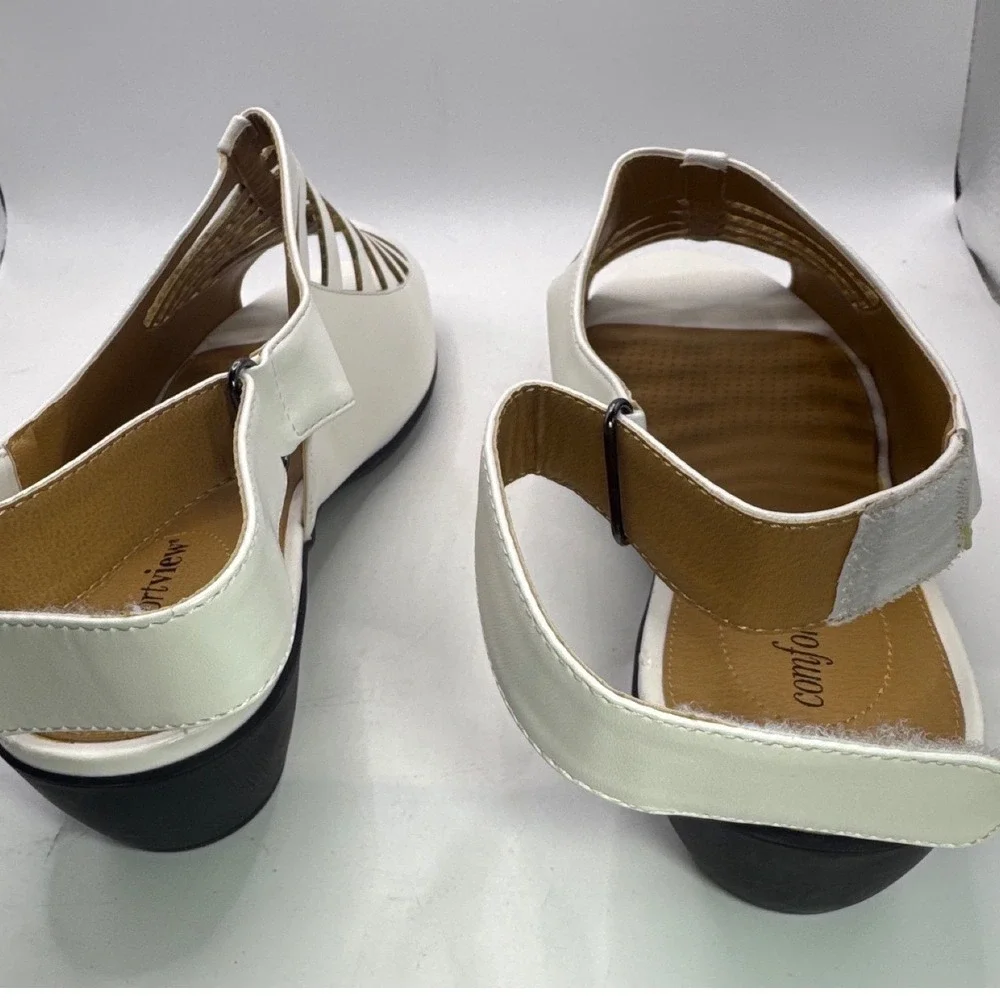 Comfortview‎ Suki White Gladiator Cage Sandals Slingback Wedge Womens 10.5 WW
